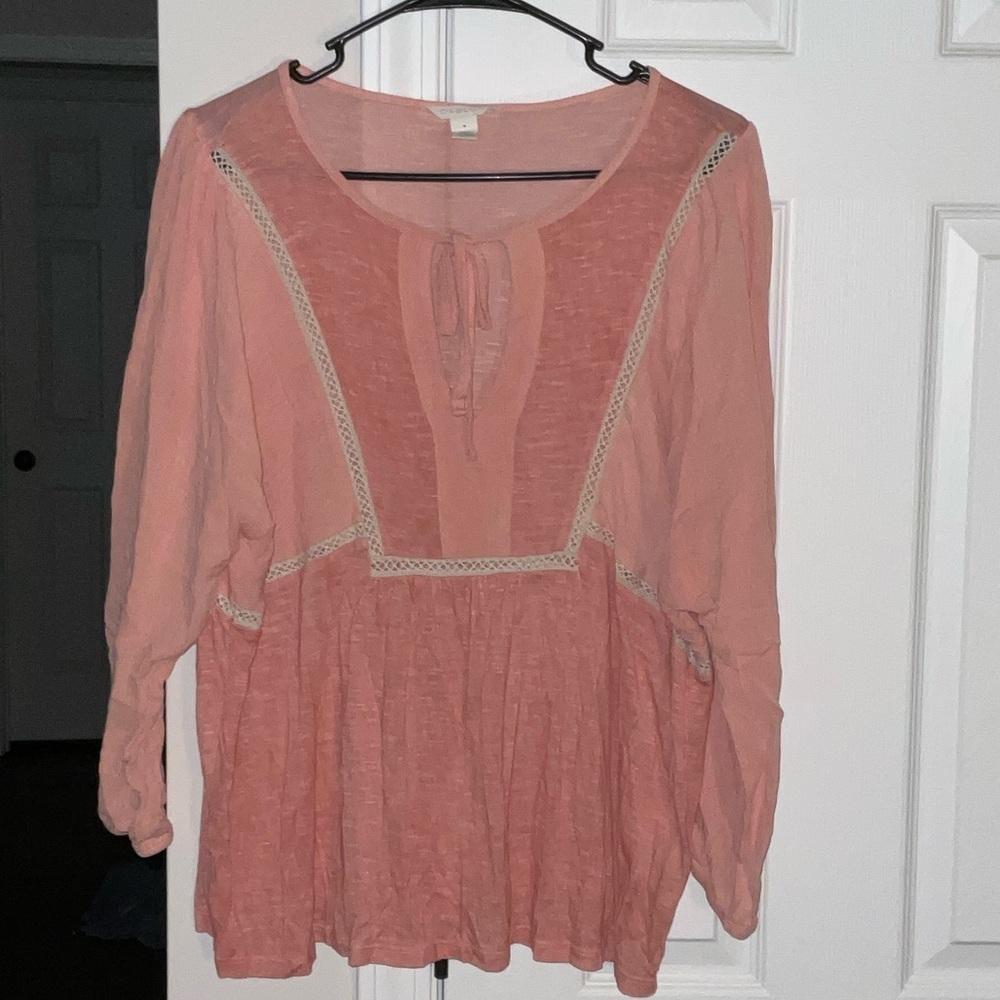 Caslon Blush Pink Blouse with Lace Trim